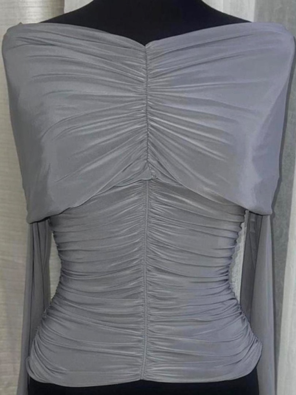 naked wardrobe Ruched Off-Shoulder Top in Taupe